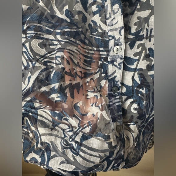 Vintage Choices Women’s Blue White Linen Blend Blouse Size XL - Picture 5 of 8